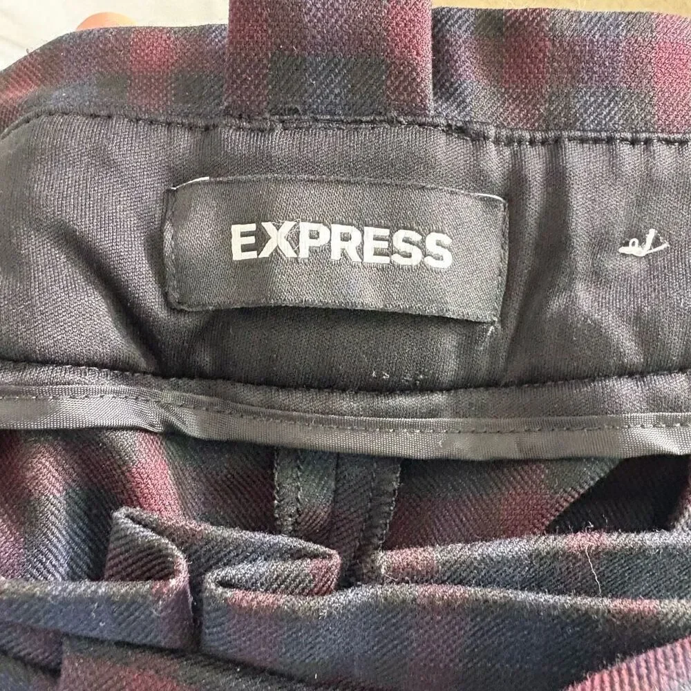 Express Maroon & Blue Plaid Ankle High‎ Rise Dress Pants Size 2 Long